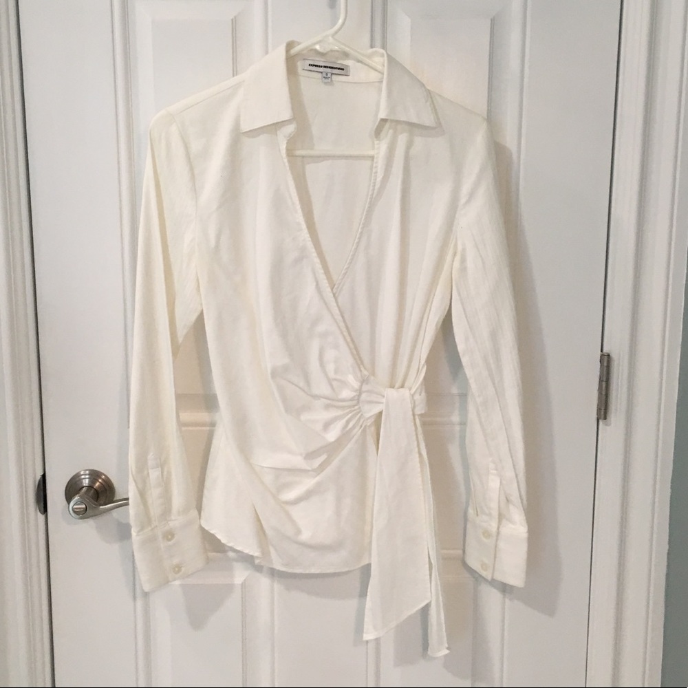 EXPRESS Waist Tie White Shirt SMALL